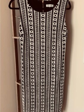 Calvin Klein Black & White Lace-Effect Midi Sheath Dress